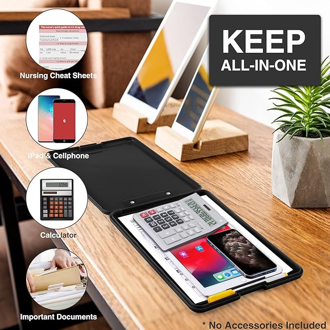 Sooez Clipboard with Storage, Plastic Nursing Clip Board, 8.5" x 11", Work | Sturdy Clipboards Foldable, Cute Hanging Clip Board Case, Teacher, Classroom Must Haves, Office School Supplies, Women & Men