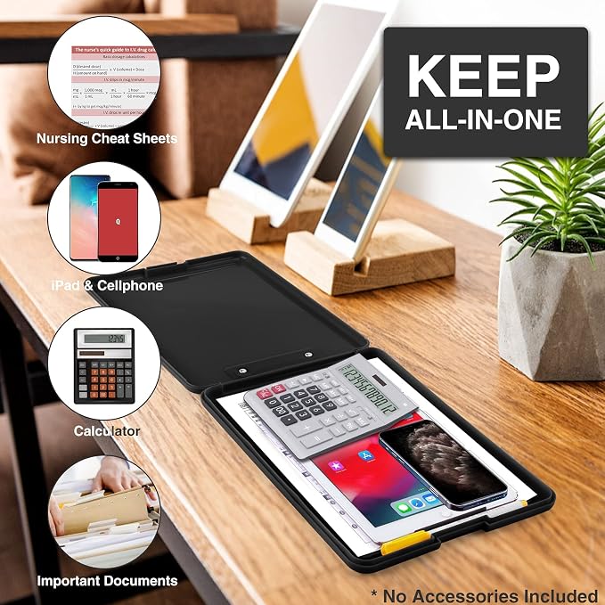 Sooez Clipboard with Storage, Plastic Nursing Clip Board, 8.5" x 11", Work | Sturdy Clipboards Foldable, Cute Hanging Clip Board Case, Teacher, Classroom Must Haves, Office School Supplies, Women & Men