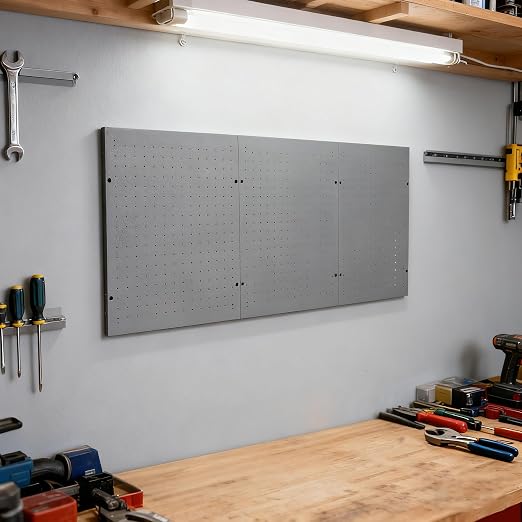 3 PCs Metal Pegboard Heavy Duty Peg Board Kit Wall Organizer 48" x 24" Tool Storage Board for Garage Basement Includes Screws Kits, Grey