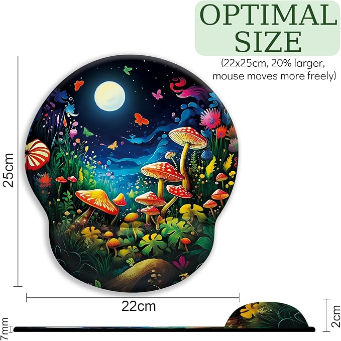 LIMKRIAN Mushroom Ergonomic Mouse Pad with Gel Wrist Rest, 9.8 x 8.6 in | Comfort Wrist Support, Cooling Gel Eases Wrist Pain, Non-Slip PU Base, Smooth Surface, Cute Office Desk Accessories Decor
