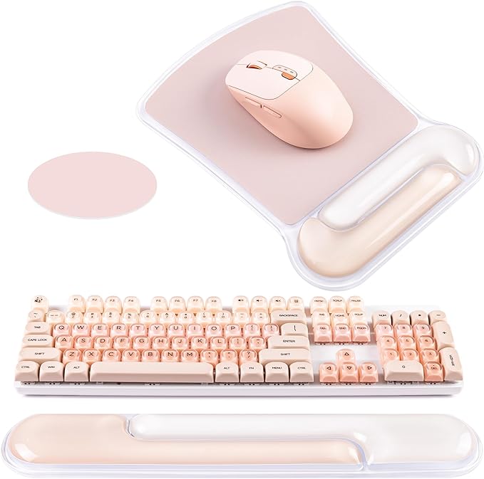 Ospelelf Mouse Pad with Wrist Rest and Ergonomic Gel Keyboard Hand Wrist, Support for Typing Gaming, Relieve Wrist Pain, Cool & Easy to Clean, for Office, Programmer, Home Computer Use, Pink