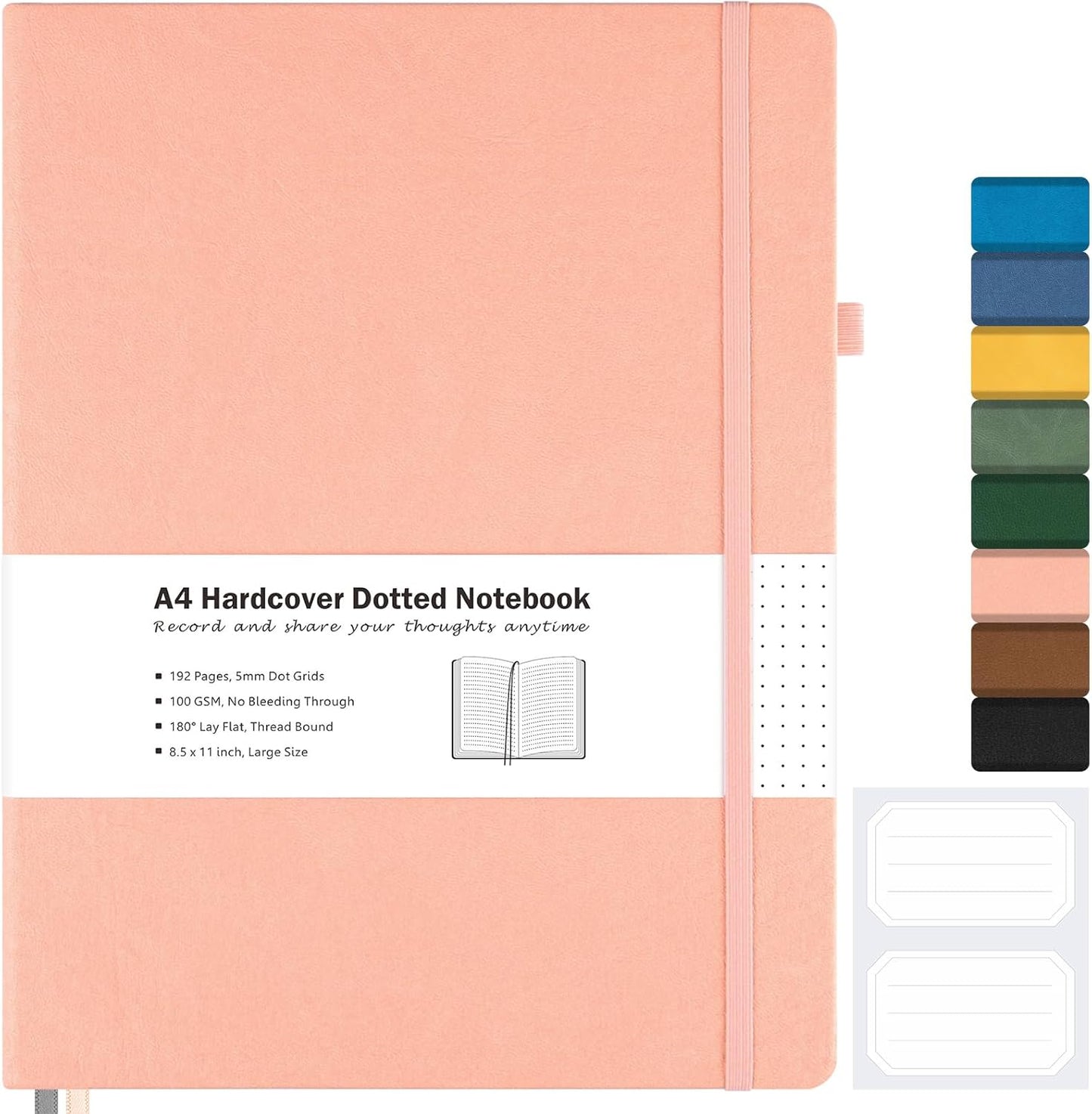 Dotted Journal, Hardcover Notebook 8.5 x 11, Dot Grid Notebook Journal for Women, Men, Large Leather Journals for Writing, Bullet, No Bleed Thick Paper, A4 Notebooks for Work, School, Notes, Pink