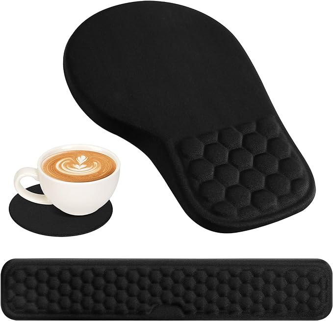 3 in 1 Ergonomic Wrist Rest for Keyeboard and Mouse, Non-Slip Desk Mouse Pad with Wrist Support, Keyboard Wrist Rest and Mouse Pad Set Massage Design (Black)