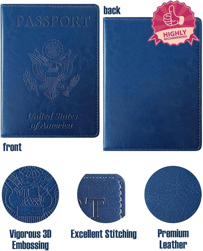 Sizobi Passport Holder for Travel Men, RFID Blocking Passport Covers Case | Passport Wallet Card Slot, International Travel Must Haves Travel Accessories for Women, Cruise Ship Essentials Gifts, Blue
