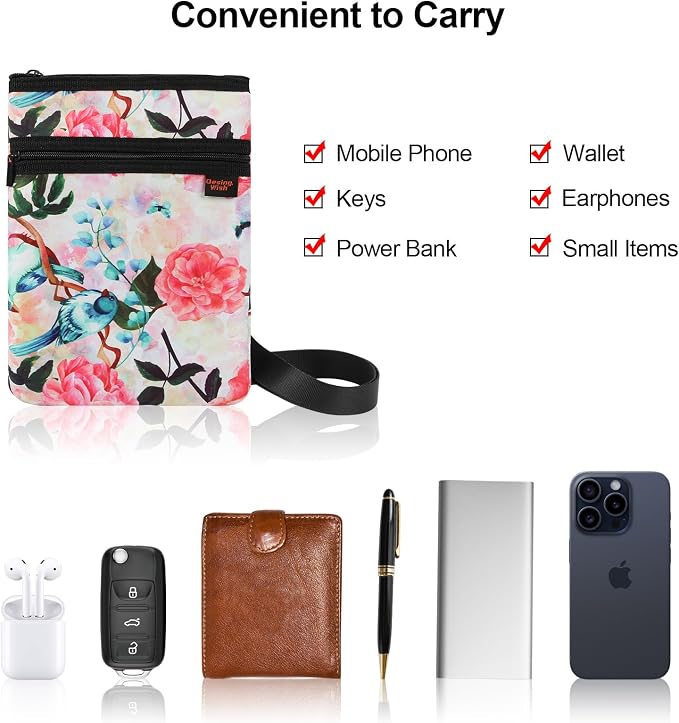 Neoprene Passport Holder Bag for Men Women Passport Pouch for Family Travel with Adjustable Shoulder Strap Travel Passport Case Bag - Rose