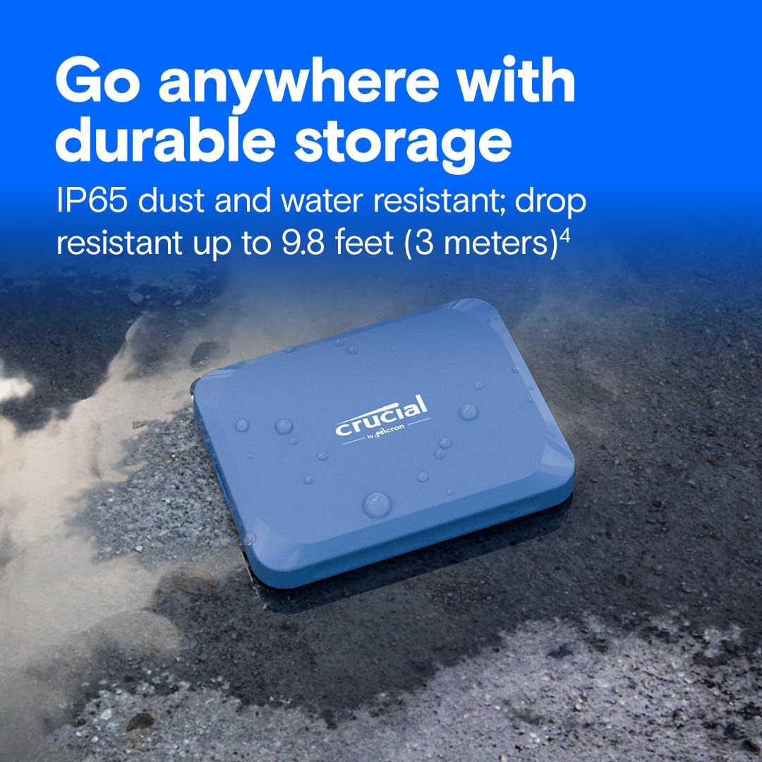 Crucial X10 2TB Portable SSD, Up to 2,100MB/s, USB 3.2 USB-C, External Solid State Drive, Compatible with Windows, Mac & Android, Durable Storage for Games, Photos & Files, Blue - CT2000X10SSD9-02