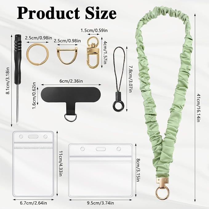 Prudiut Scrunchie Lanyard for Id Badges, Retractable Teacher Lanyards Black Stretchy Scrunchie Lanyard with Id Holder for Women (Green)