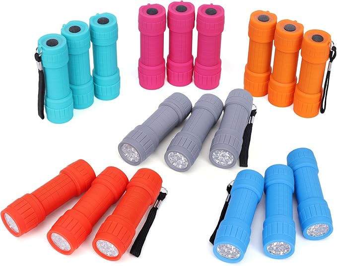 FASTPRO 18-Pack, 9-LED Mini Flashlight Set, AAA Batteries are Included and Pre-Installed, Perfect for Class Teaching, Camping, Wedding Favor