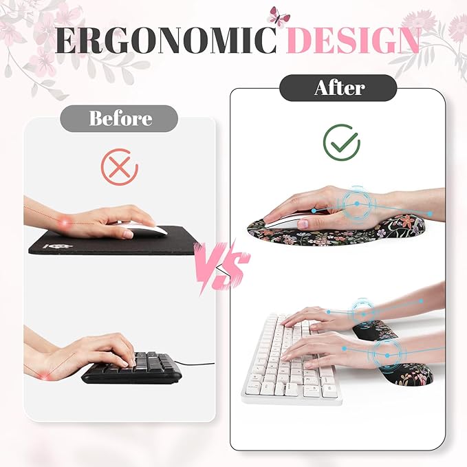 iCasso Black 4in1 Mousepad, 35.4"x15.7" Desk Blotter for Classroom | Workspace Ergonomic Desk Pad Featuring Keyboard Wrist Rest, Girly Mousepad Set for Students Travel Home Office