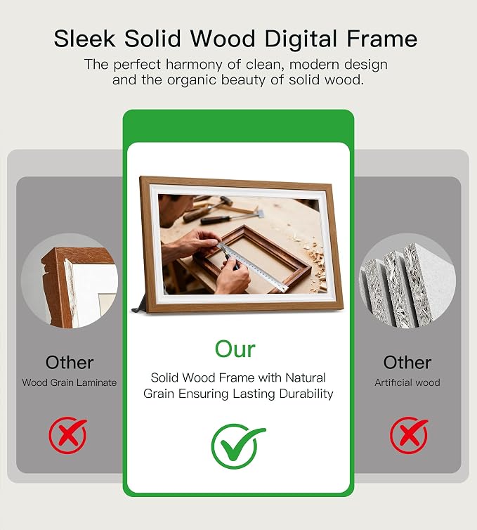 64GB Frameo 15.6" Digital Picture Frame Large 1920 x 1080 IPS FHD Touch Screen WiFi Electronic Photo Frames Share Moments Instantly Anywhere Best Gifts for Parents and Grandparents Solid Walnut
