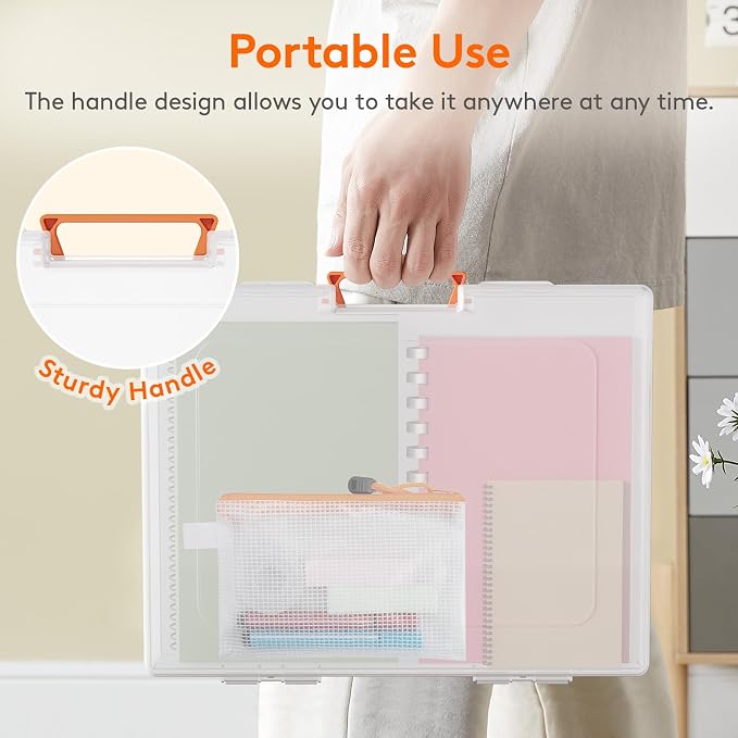 Lifewit 10 Pcs Board Game Storage Boxes, 11.9x8.7'' Paper Container with Secure Latch, Plastic Portable Organizer with Handle & Labels for File,Document,Puzzles, Cards, Art Supplies