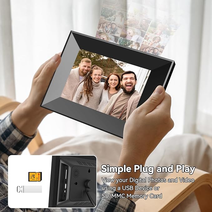 8-Inch Digital Picture Frame with WiFi, Wood Finish Smart Photo Frame HD IPS Touch Screen with 16GB Storage – Easy Photo & Video Sharing from Anywhere – Ideal Gift for Family, Black