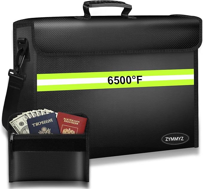 Fireproof Document Bag with Removable Folder Layers/Money Bag,6500°F Fire Proof Bag for Documents with Lock,Portable Home Travel Fire Safe Document Box for Valuables/Cash(14.1x9.5x4.2 inches)