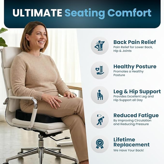 ComfiLife Extra Large Gel & Memory Foam Seat Cushion - Doctor Recommended Office Chair Cushion, Car Seat Cushion - Back & Sciatica Pain Relief - Wide Seat Cushion for Big & Tall (Black)