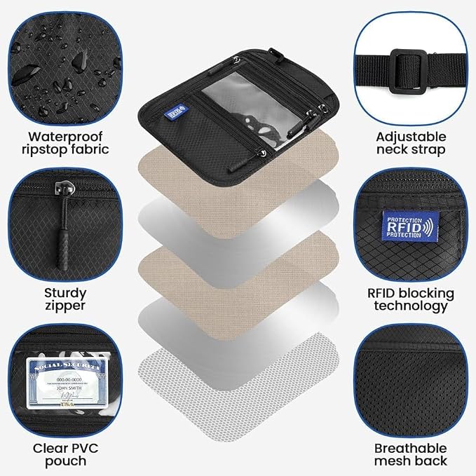 2Pack Passport Holder for Travel,Easy to Conceal Travel Neck Wallet | RFID Blocking Nylon Travel Pouch Family Passport Holder Organizer Case - Holds Cash, Cards, Keys