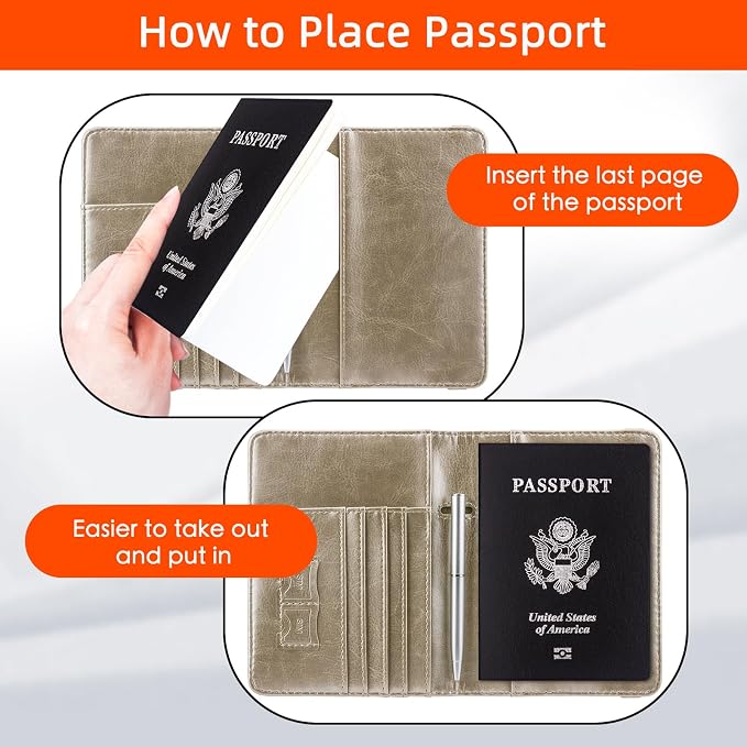 WALNEW Passport Holder for Travel, RFID Passport Wallet, Travel Essentials | PU Leather Passport Cover Case with Pen Holder, Travel Must Haves Accessories, Passport Book Holder for Women Men