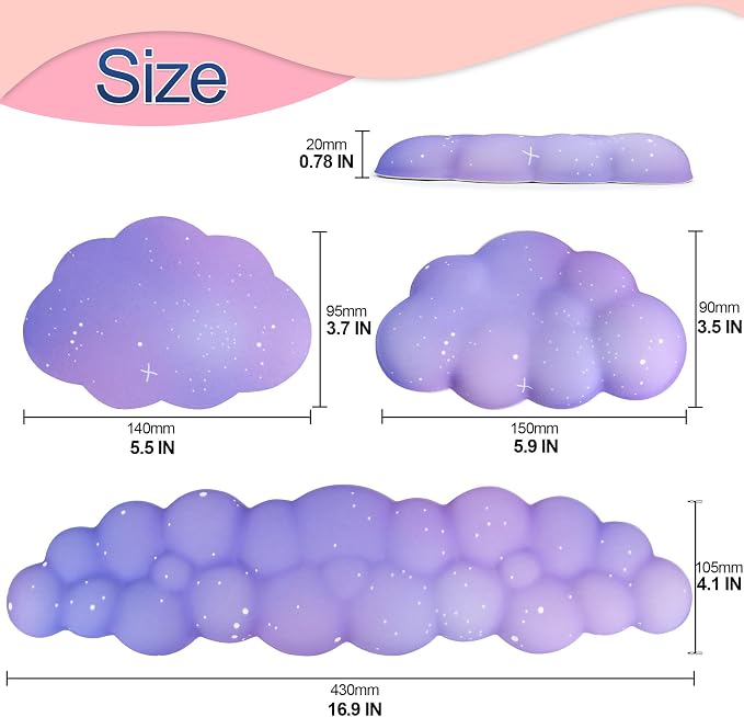 Silky Cloud Wrist Rest Set for Keyboard & Mouse, 16.9", Purple Star | Memory Foam Arm Rest with Ergonomic Support Fits Full Keyboards and Reduces Typing Fatigue for Office, Gaming and Home Use