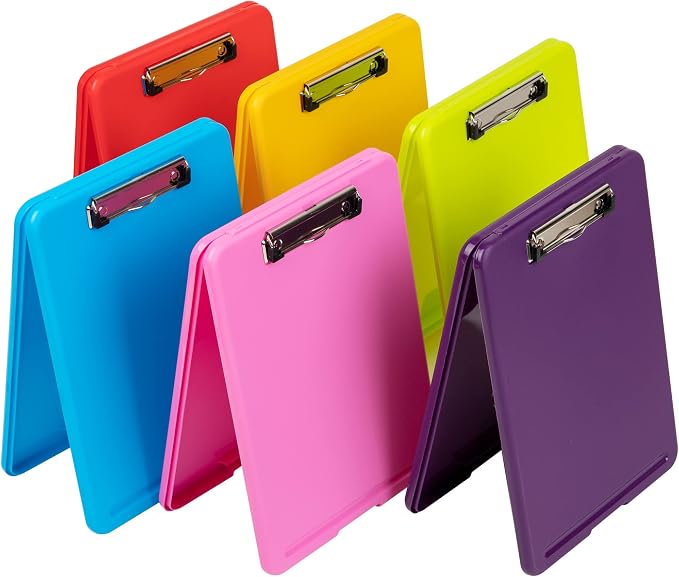 Mind Reader Clipboard with Storage, Teacher, Nursing Clipboard, Plastic, 9.25"L x 13.25"W x 1"H, Set of 6, Assorted Colors
