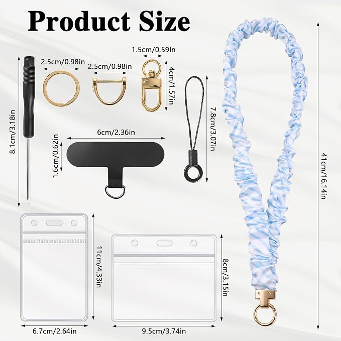 Prudiut Scrunchie Lanyard for ID Badges, Retractable Teacher Lanyards Stretchy Scrunchie Lanyard with ID Holder for Women (Stripe)
