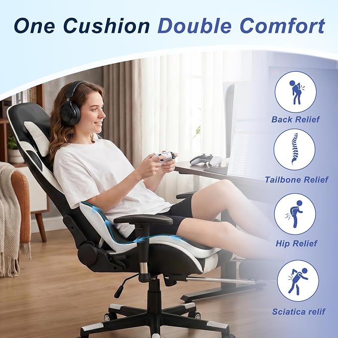 Seat Cushion for Office Chair and Car, Ergonomic Memory Foam Seat Cushion with Lumbar Support Pillow, Orthopedic Cushion for Sciatica & Back Pain, Dark Gray & Light Gray