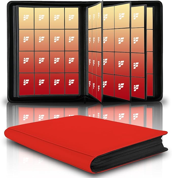 1000+ Pockets Trading Card Binder, 16 Pockets Trading Card Binder Ringless Side Loading Trading Card Album Folder for TCG,MTG,Sports Cards(Red-1)