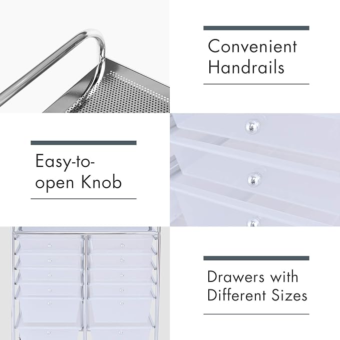 12 Drawer Rolling Storage Cart, Craft Cart Organizer on Wheels w/Metal Frame, Large Capacity & Smooth Drawer, Rolling Cart w/Drawers for Classroom, Office