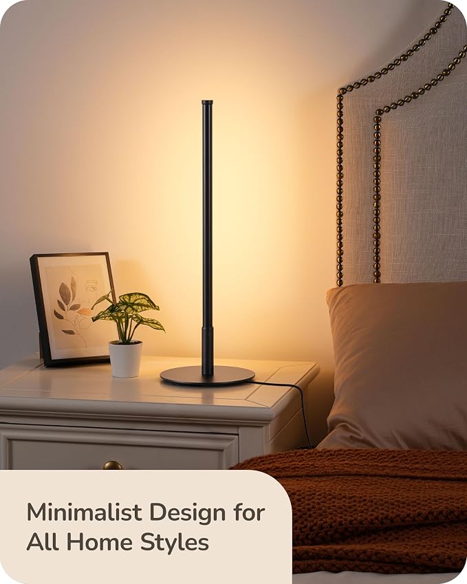 EDISHINE LED Table Lamps for Living Room, Modern Dimmable Desk Lamp, Black | 3 Color Temperature, Memory Function, Metal Finish, Skinny Modern Minimalist Style for Bedroom, Corner