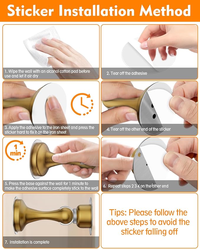 Door Stoppers Magnetic Door Catch, Stainless Steel Magnetic Door Stop 2 Pack, Double-Sided Adhesive Tape, No Drilling, Screws for Stronger Mount, Holder Your Door Open for Wide Doors
