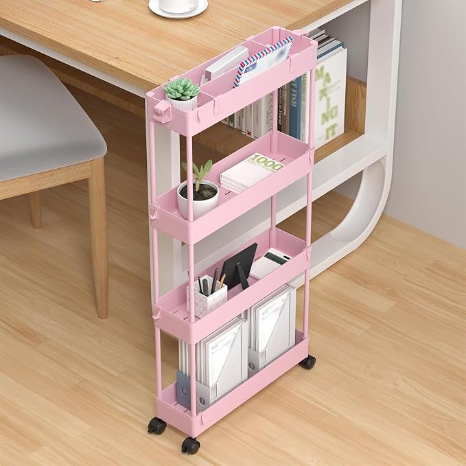 2-piece Set Slim Storage Cart 3 Tier,Bathroom Organizer Rolling Utility,Mobile Shelving Unit Slide Out for Office, Kitchen, Laundry Room & Narrow Places
