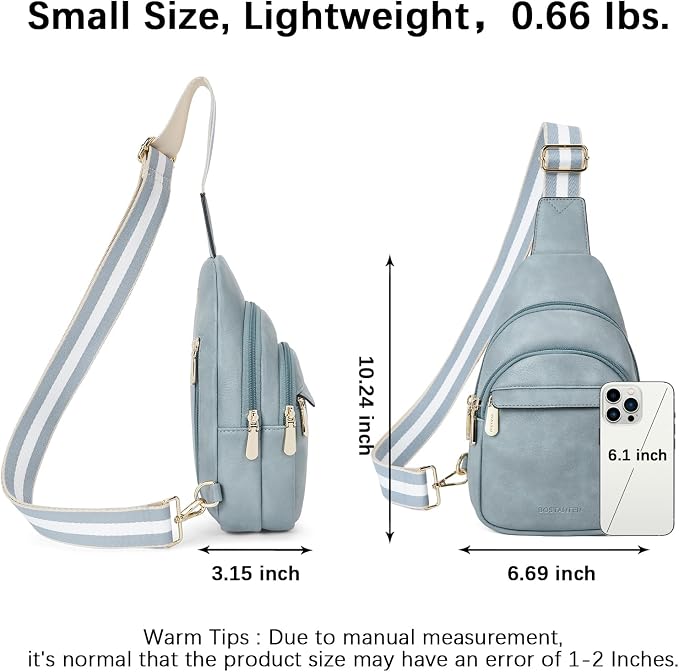 BOSTANTEN Sling Bag for Women Leather Crossbody Bags Fanny Pack Chest Bag for Travel | Adjustable Wide Strap, Small, Anti Theft, Lightweight, Multi Pockets and Carrying Way, Card Slot, Cute Trendy for Everyday