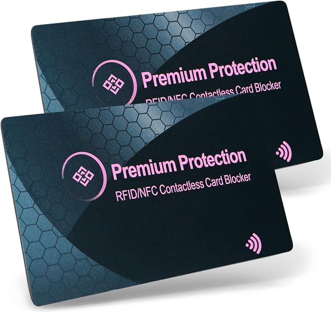 RFID Blocking Card (2 Pack) - 0.9mm Ultra Thin Credit & Debit Card Protector - One Card Shields Your Whole Wallet - Anti Fraud Contactless NFC Wallet Defender for Travel & Passport (Pink)