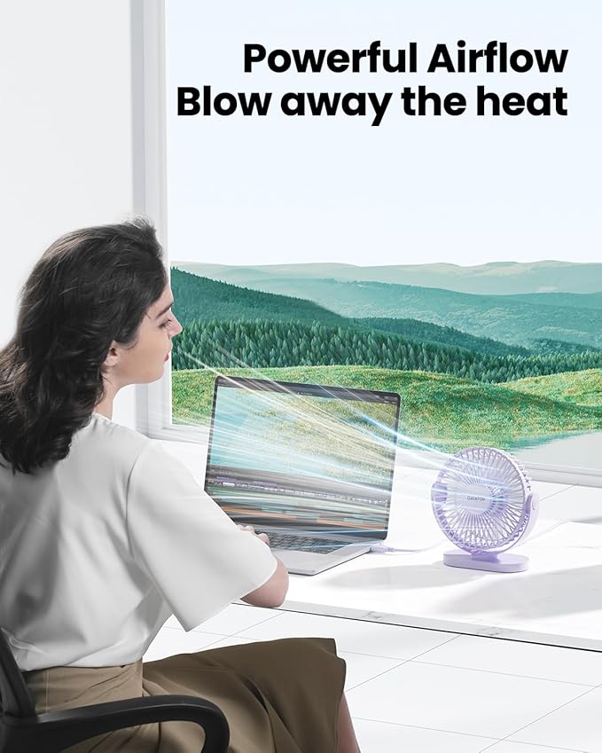 Gaiatop USB Desk Fan, 5.5 Inch Small Quiet Powerful 3 Speeds 90° Rotate, Personal Mini Portable Desktop Table Fans, Cooling for Home Office Car Travel Indoor Outdoor Purple