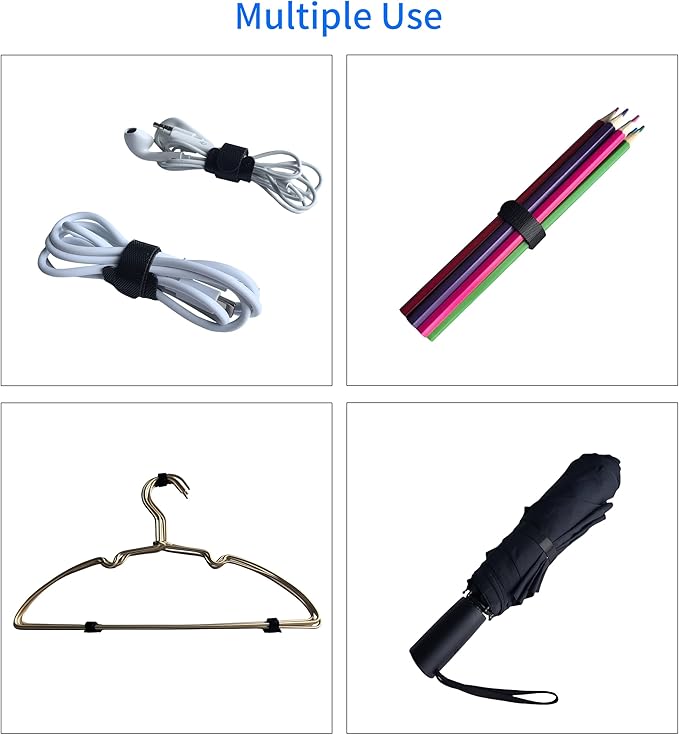 200 PCS 8 Inches Black Reusable Cable Ties, Adjustable Cord Straps, Cable Organizer, Cord Wrap and Hook Loop Cords Management,Adjustable Cord Ties for Organizing Home,Office,Garden,Data Centers