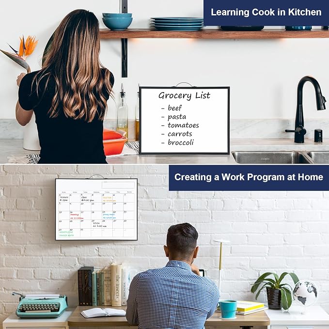 White Board Calendar - 12 X 16 Inches Magnetic Dry Erase Board Monthly Calendar, Double Sided Whiteboard with a Handle, to Do List Notepad for Office, Home, School, Black Aluminum Frame