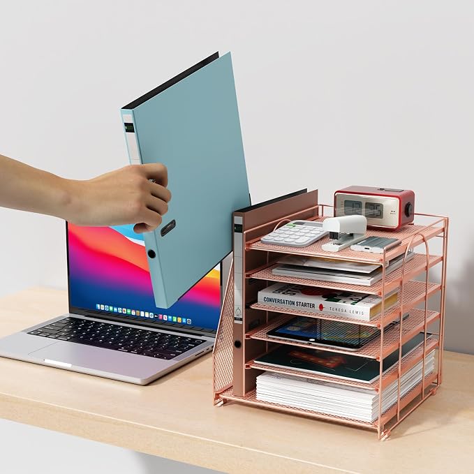 gianotter 6-Tier Paper Organizer With Magazine Holder (Rose Gold, 6-Tier) | Desk Organizers and Accessories, File Organizer for Office Supplies Storag (Rose Gold, 6-Tier)