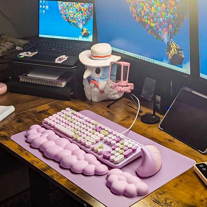 JIKIOU Upgrade Leather Cloud Wrist Rest for Keyboard and Mouse & Cup Pad | Wish Gift-Cute Cloud Shape, Comfortable and don’t Irritate to Skin, Non-Slip PU Base,Soft Memory Foam filled for Pain Relief