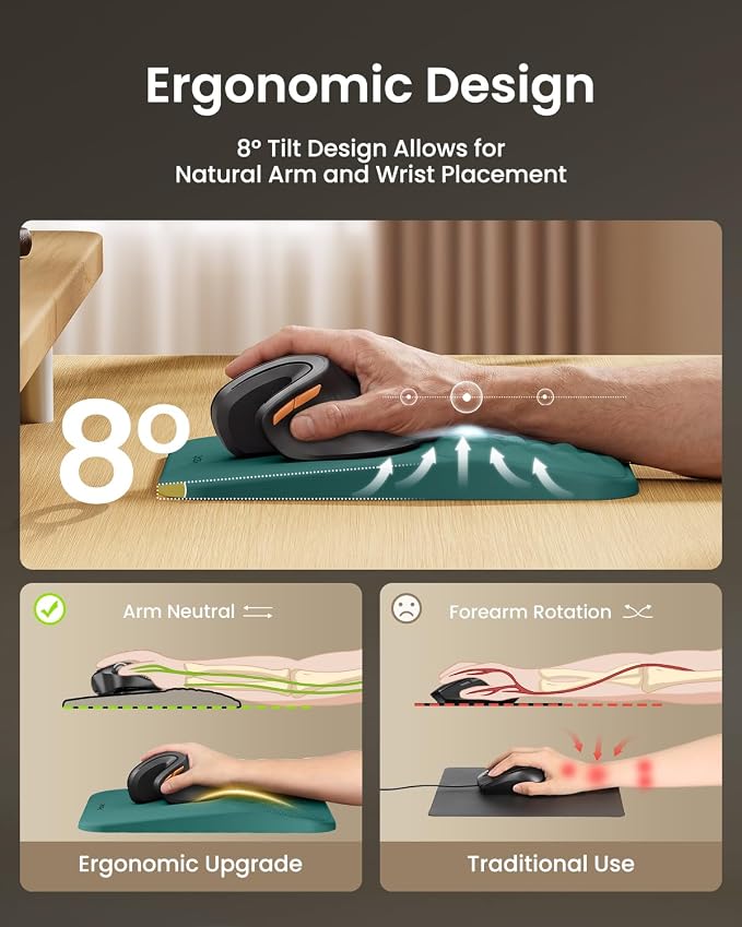 ProtoArc MP50 Ergonomic Mouse Pad with Wrist Support, Lycra Surface, Green | 8° slope & massage points, soft memory foam, Large 12x8 Inches, Non-slip base. Relieves wrist strain for office & home