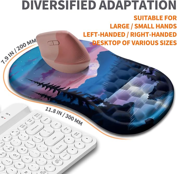 Ergonomic Joint Wrist Support Mouse Pad with Memory Foam Cushion Massage Bump, Carpal Tunnel Pain Relief Mousepad Slope Design for Wrist Rest, 11.8x7.9 in, Moon Down