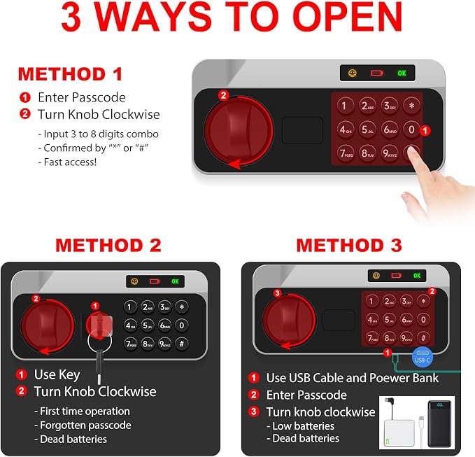1.3 Cuft Safe Box Fireproof Waterproof, Digital Security Safes for Home Use Fire and Water Proof with Combination Lock, Alarm System and Removable Shelf, Anti-Theft Fireproof Safe For Money, Jewelry