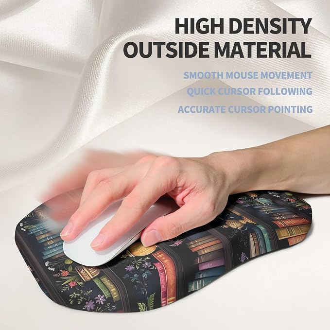 Ergonomic Raised Mouse Pad Wrist Support with Bilateral Slope Memory Foam Mousepad for Wrist Rest and Carpal Tunnel Pain Relief 11.8x7.9〃Bookshelf
