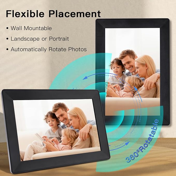 Digital Picture Frame, 10.1 Inch Digita Photo Frame WiFi, 1280x800 IPS HD Touch Screen 16GB Storage Space,Wall-Mounted,Auto-Rotate, Instantly Share Photos/Videos via App,Black