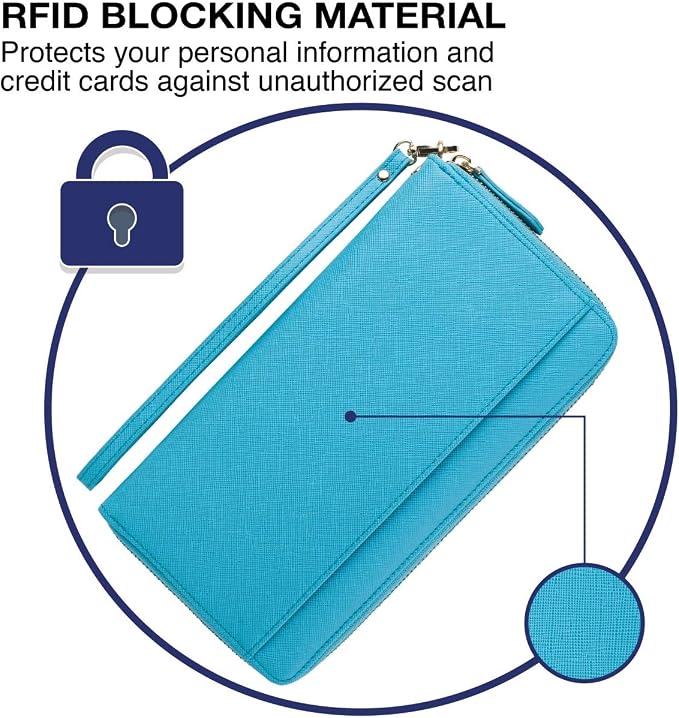 Travel Document Organizer - RFID Passport Wallet Case Family Holder Id Wristlet