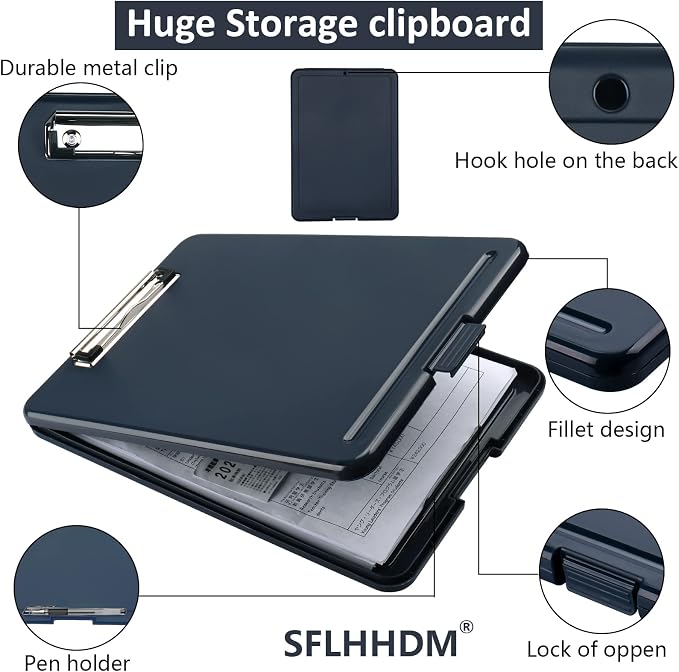 Clipboard with Storage,Storage Clipboard with Clip,Clipboards Foldable for Nurse,for 8.5x11 Paper Clip Boards,A4 Clipboards Case with Smooth Writing for Office Supplies Clip Board Case-Gray Blue