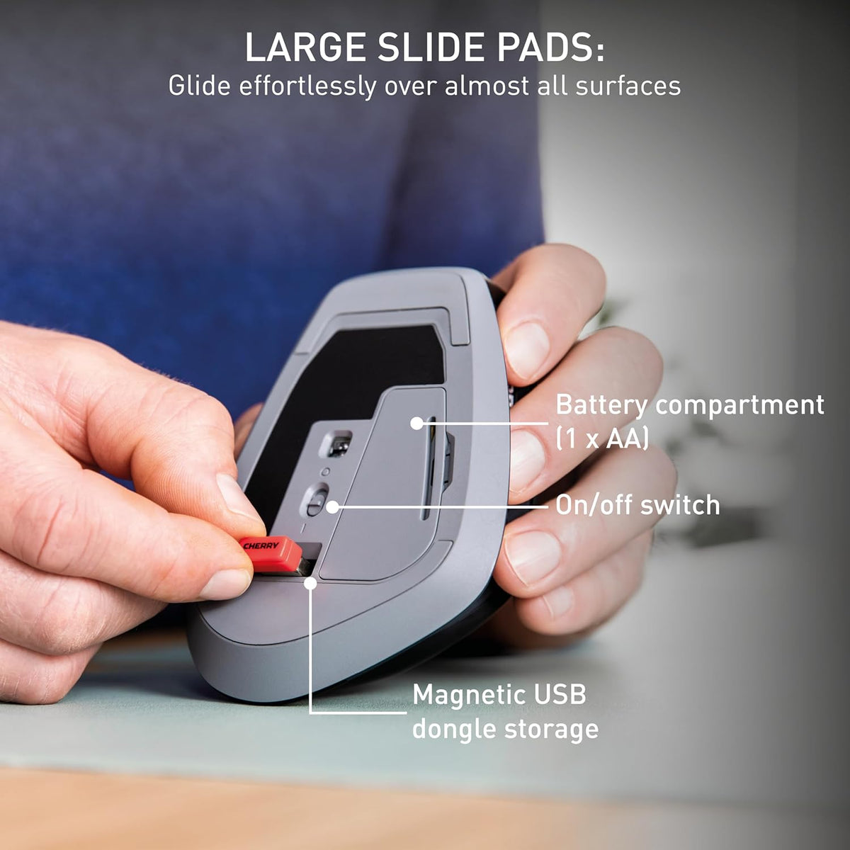 Cherry Stream Mouse Comfort. Silent Click with Ergonomic Shape and Wireless Freedom.