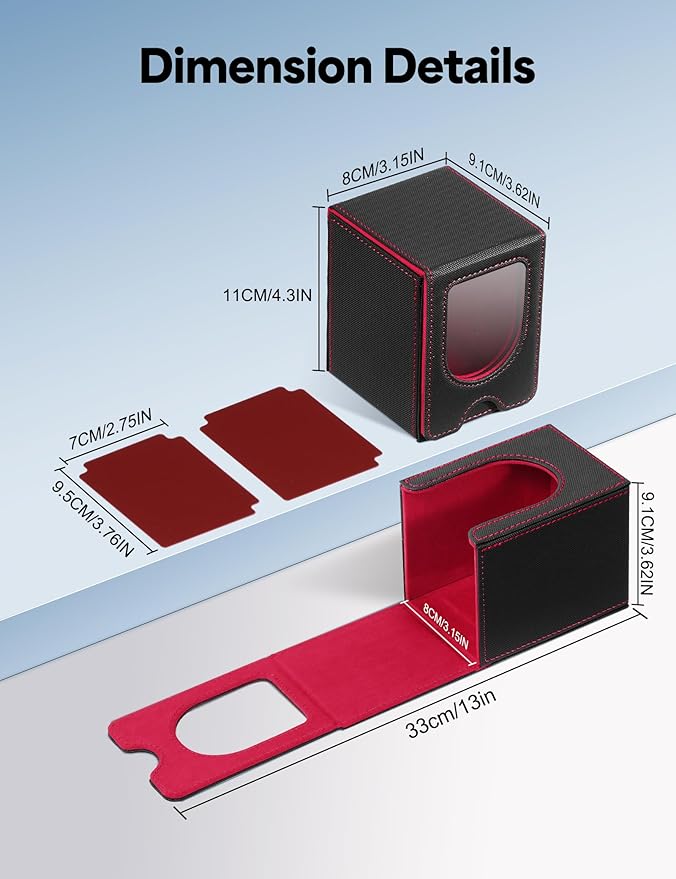 Card Deck Box for MTG Commander, Card Case Holds 100+ Double-Sleeved Cards, Magic Card Box Fits for TCG/PTCG/CCG Card with 2 Dividers (Black&Red)