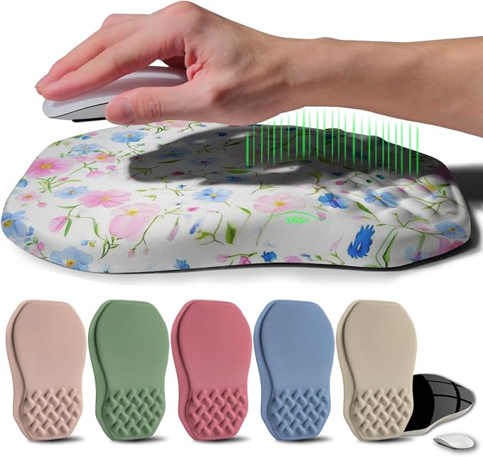 Ergonomic Raised Mouse Pad Wrist Support with Bilateral Slope Memory Foam Mousepad for Wrist Rest and Carpal Tunnel Pain Relief 11.8x7.9〃 Little Flower