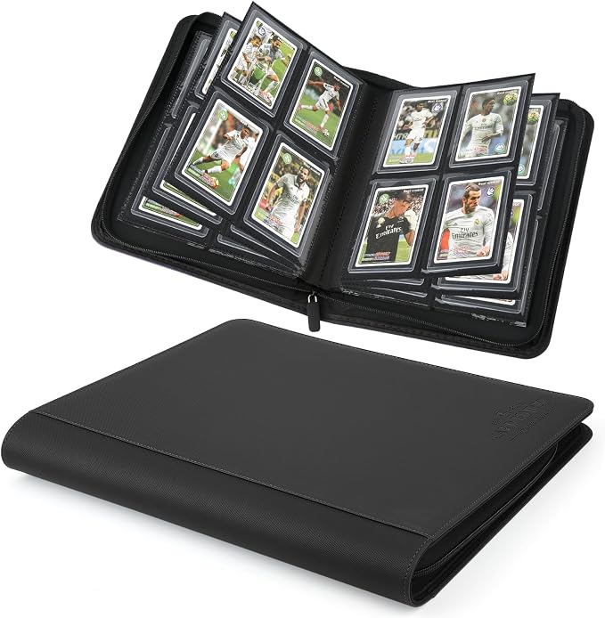 Toploader Binder,Toploader Hard Cases, 4-Pocket Pages Sleeves Hold up 128 Cards.Toploader Card Binder with Sleeves for “3×4” rigid，Card Holder(black)
