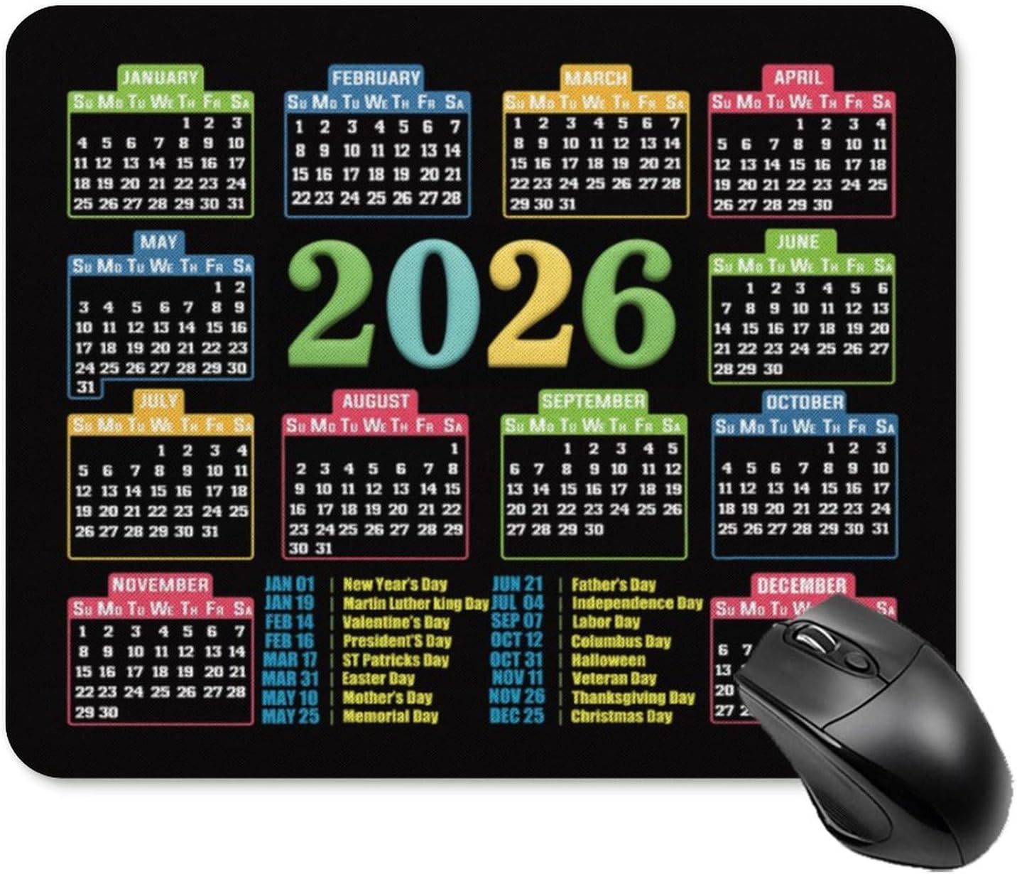 2026 Mouse Pad Calendar,Computer Mouse Pads Calendars Non-Slip Rubber Desk Mat Mousepad Gaming Office Keyboard Mat (9.45x7.87 in)