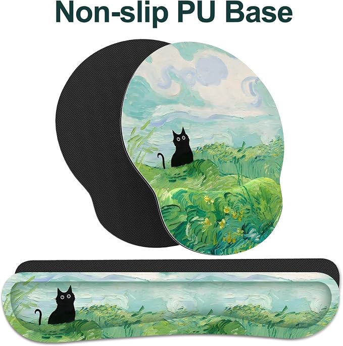 Ergonomic Mouse Pad with Wrist Rest and Keyboard Wrist Rest, Mousepad | Memory Foam Wrist Rest for Computer Keyboard, Pain Relief, Non-Slip Base, Mouse Pad with Wrist Support for Gaming, Pating Cat