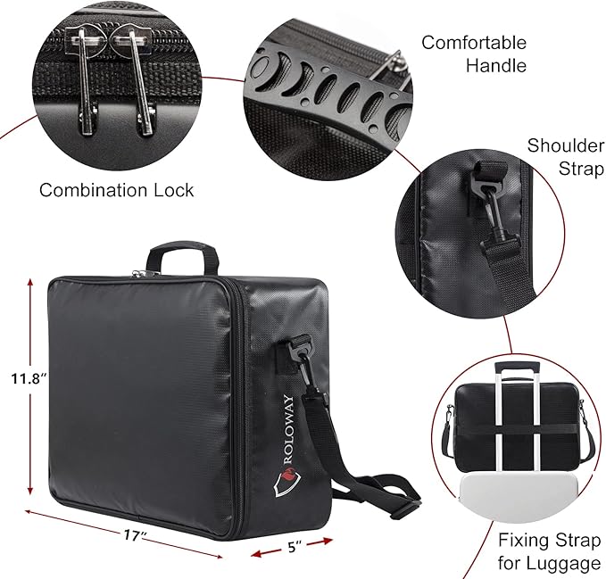 ROLOWAY Fireproof Document Bag with Lock (17 x 11.8 x 5 inch), Important Document Storage Bag with Multi-Layer File Organizers (Black)